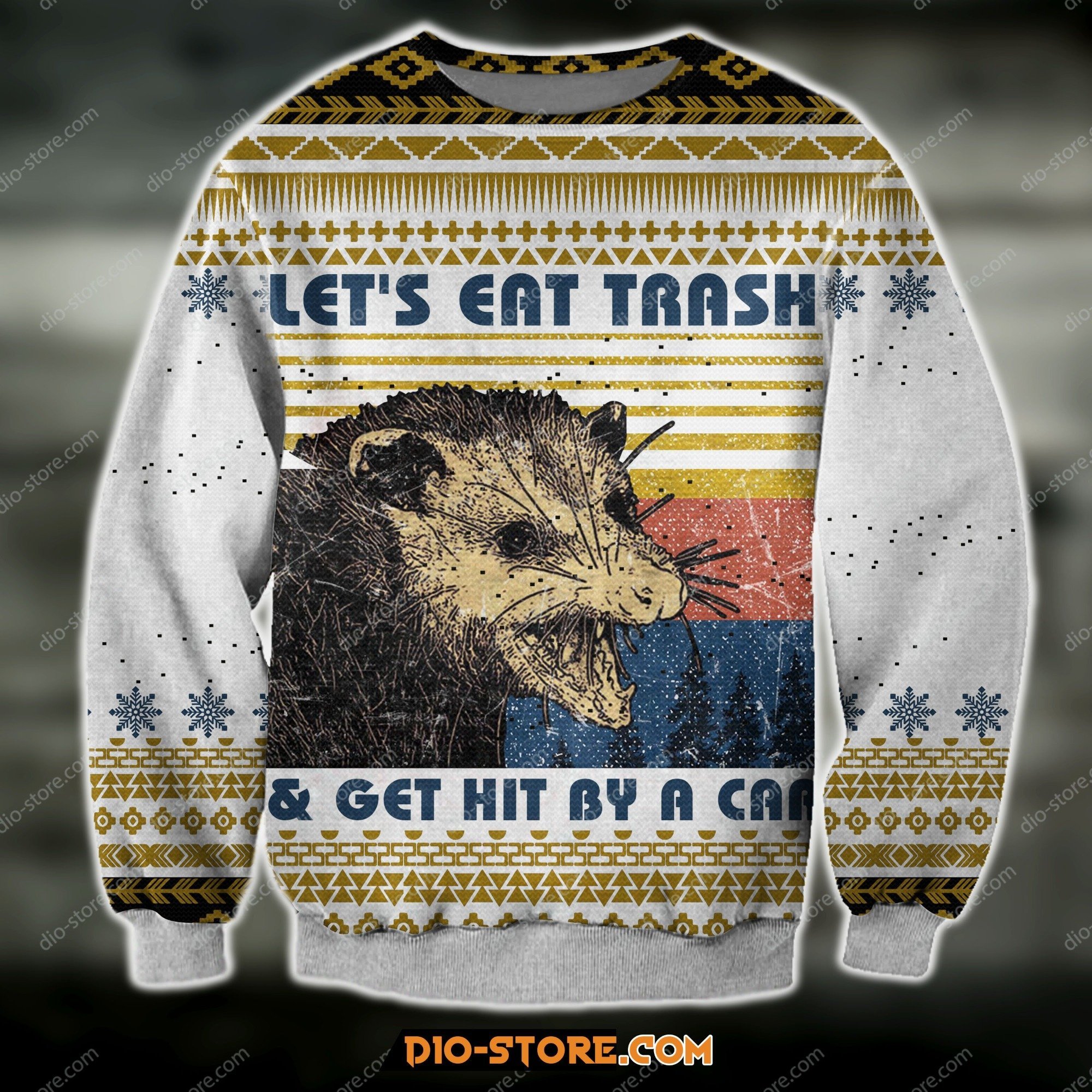 3D Knitting Pattern Lets Eat The Trash  Get Hit By A Car Ugly Christmas Sweater Hoodie All Over Printed Cint10249