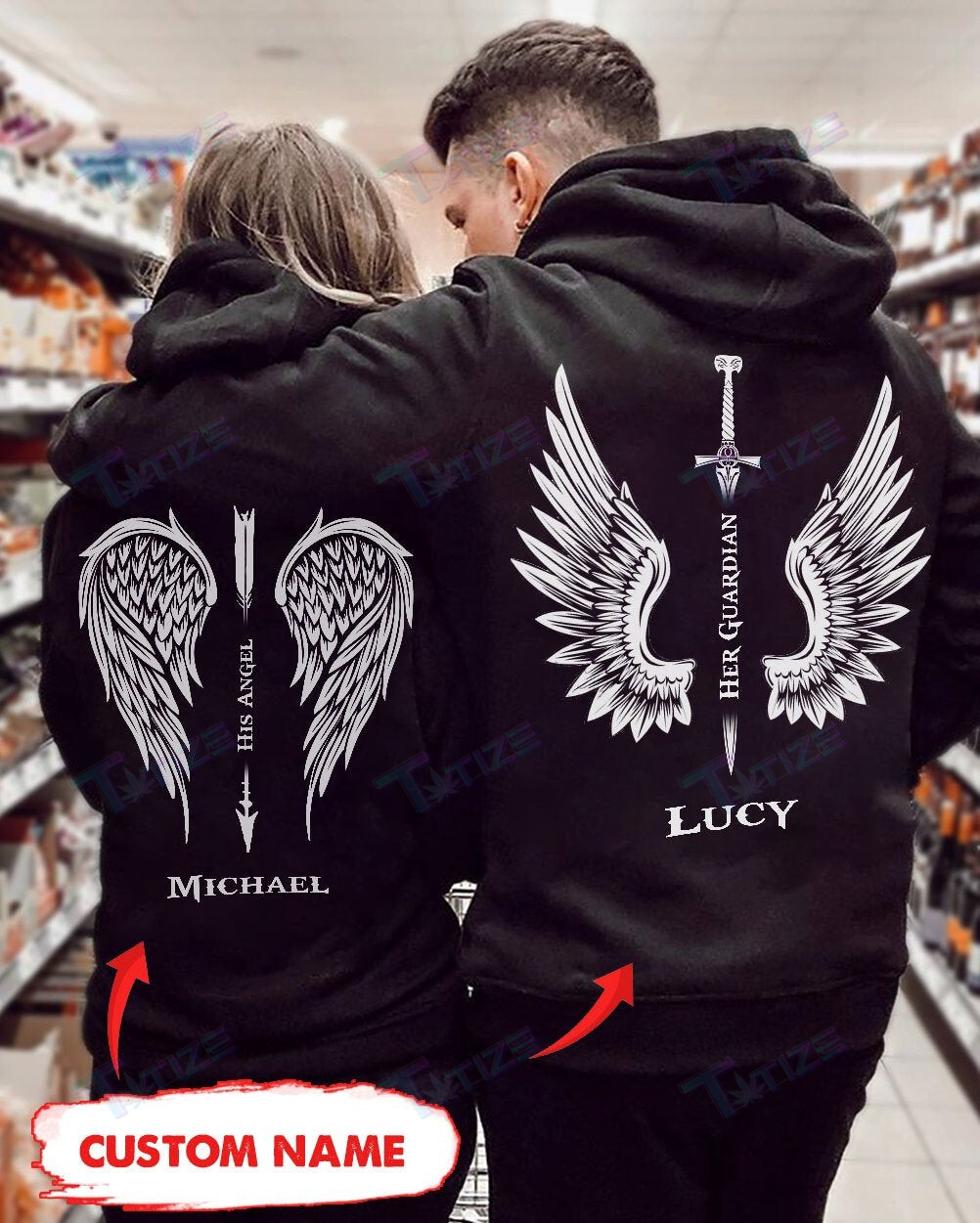 Couple Shirts – Personalized Angel Wings Couple Matching Couple, Valentine 2022 Gift Graphic Unisex T Shirt, Sweatshirt, Hoodie Size S – 5Xl