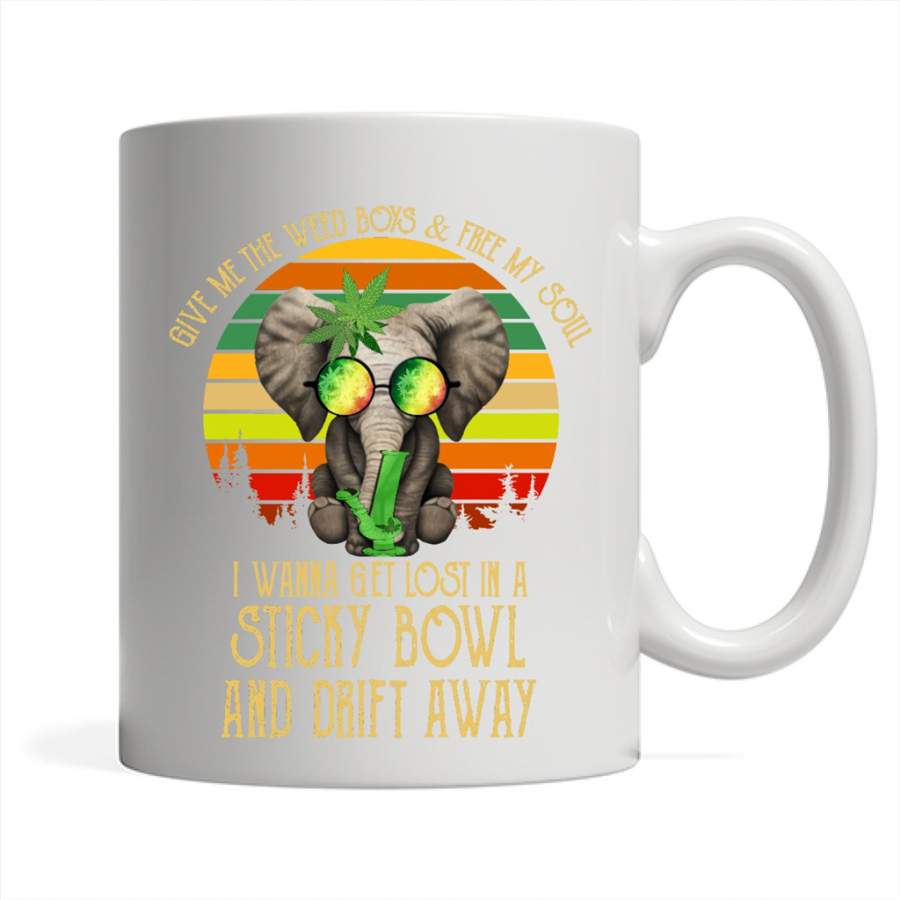 Give Me The Weed Boys And Free My Soul I Wanna Get Lost In A Sticky Bowl And Drift Away Elephant Classic Vintage – Full-Wrap Coffee White Mug