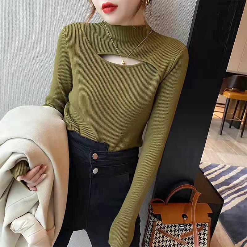 TuangBiang Mock Neck Women Hollow Out Sexy Sweaters 2022 Fashion Autumn Winter Elegant Pullovers Lady Casual Cross Knitted Tops alx