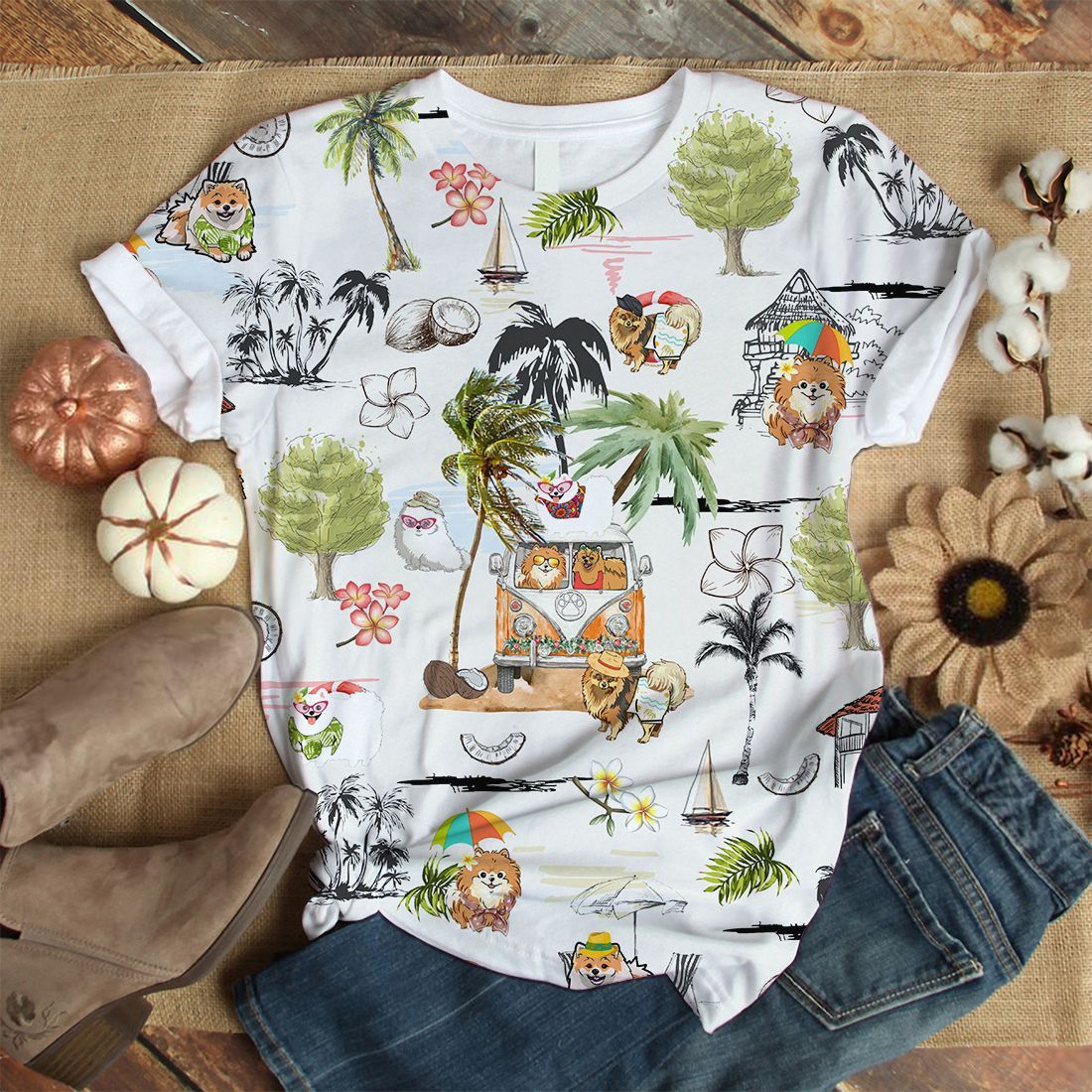 Pomeranian T-shirt Beach Summer