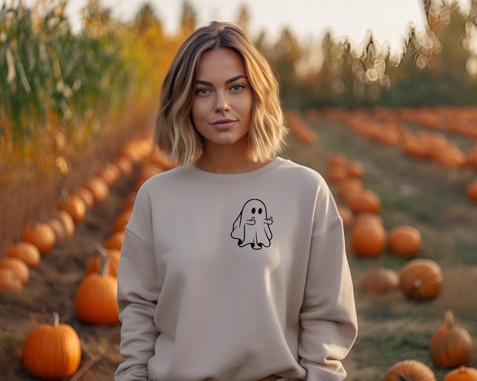 Ghost Funny Sweatshirt Halloween 2D Crewneck Sweatshirt All Over Print Sweatshirt For Women Sweatshirt For Men Sws3661