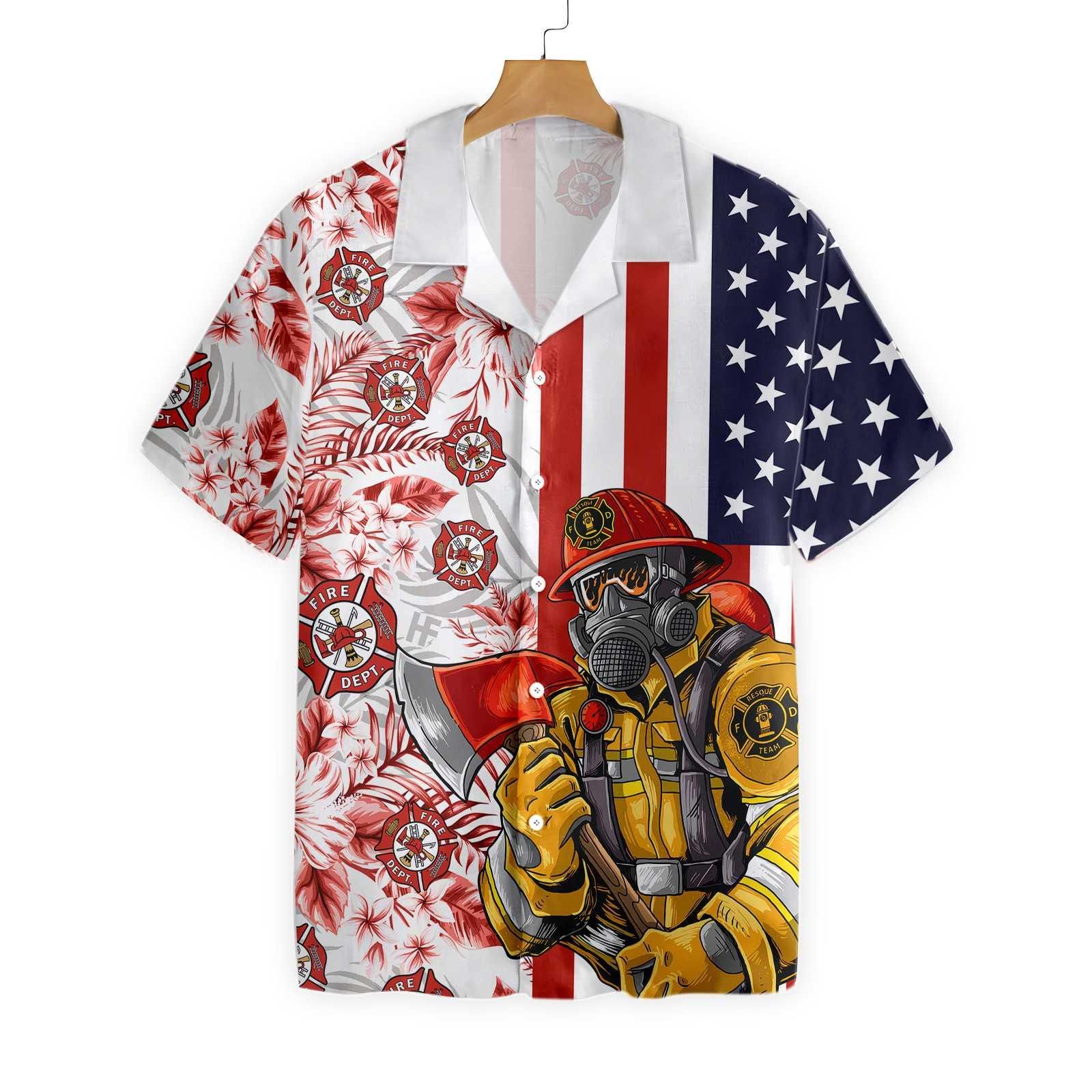 Firefighter Flag Tropical Hawaii Shirt Ha82658