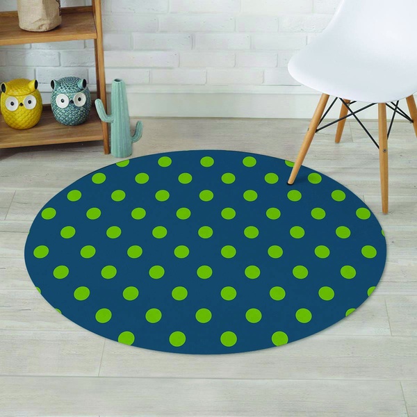 Emerald Green Polka Dot Round Rug