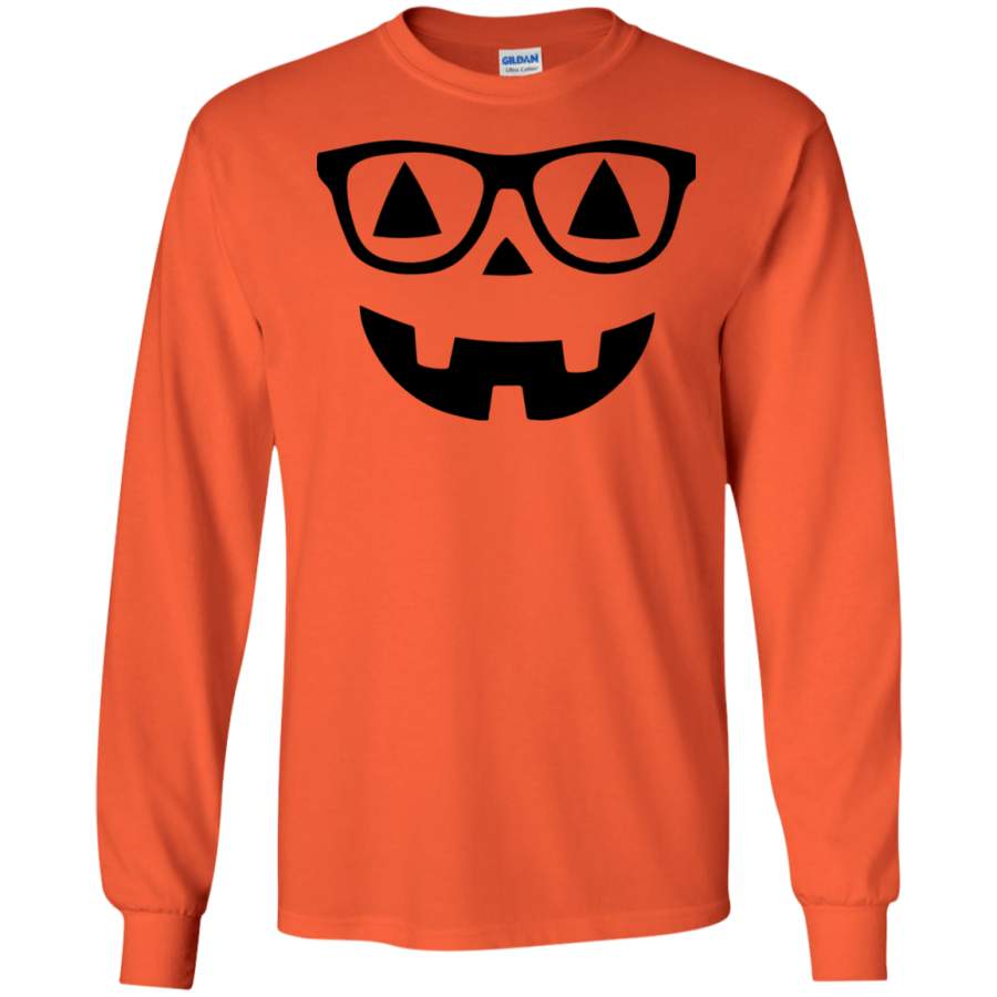 Hipster Halloween, Pumpkin face wear glasses LS Shirt/Sweatshirt/Hoodie