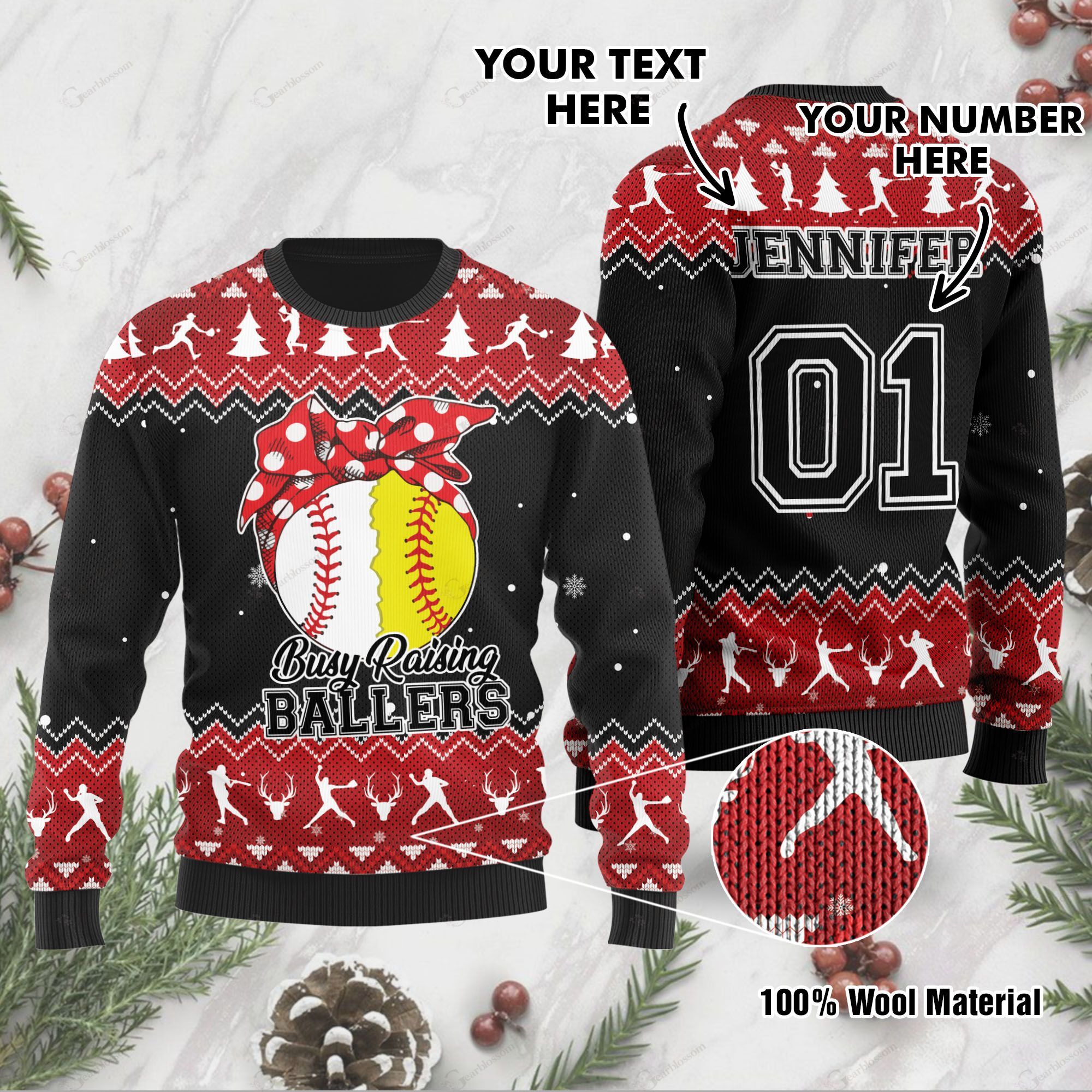 Busy Raising Ballers Baseball And Softball Custom Name And Number Ugly Christmas Sweater For Baseball And Softball Lovers On Christmas Days And In Daily Life 0291 T2LTB0043