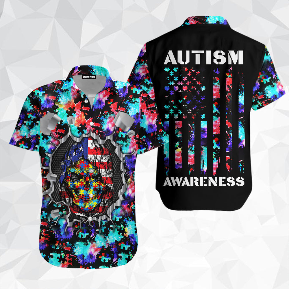 Skull Warrior Autism Awareness Aloha Hawaii Shirts For Men And Women Ha74600