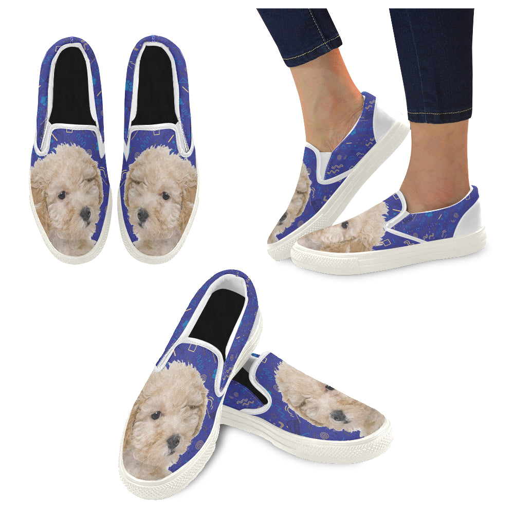 Poochon Dog White Women’s Slip-on Canvas Shoes