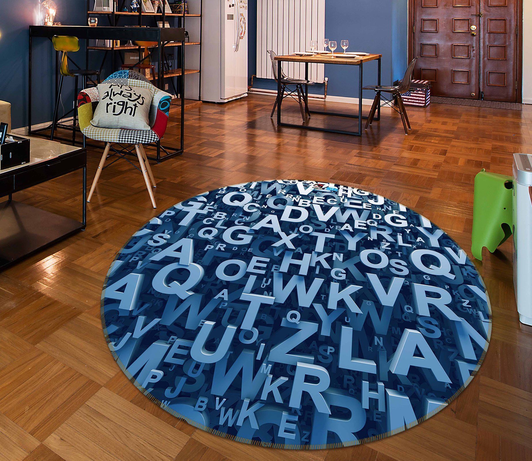 3D Blue Letters 72084 Round Rug – Round Carpet Home Decor