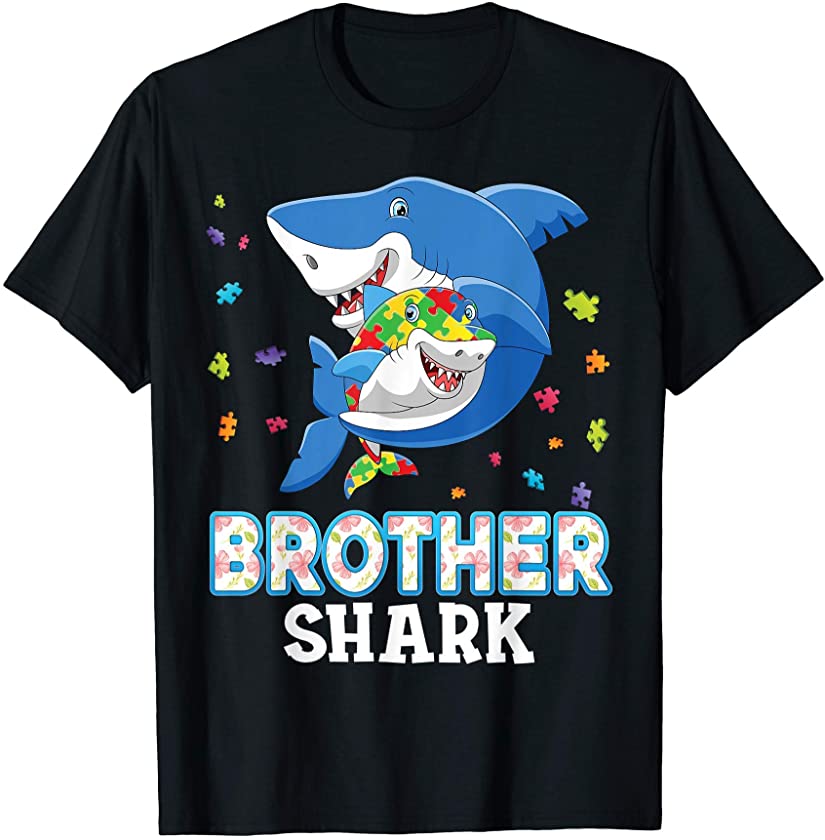 Brother Shark Autism Awareness Rainbow Puzzle Matching Do T-Shirt