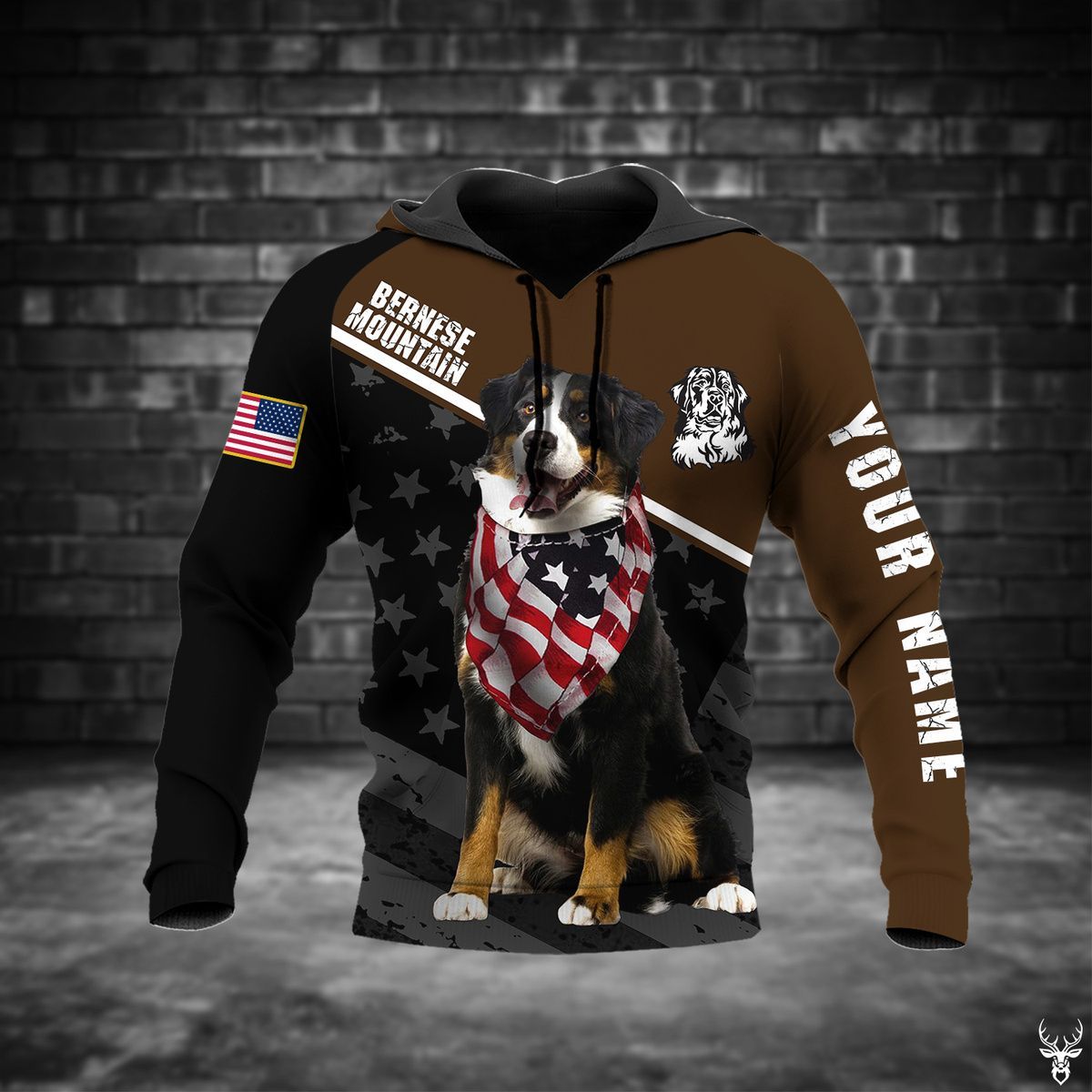 TJJ242009J03TH BERNESE MOUNTAIN FLAG CUSTOM NAME HOODIE PP