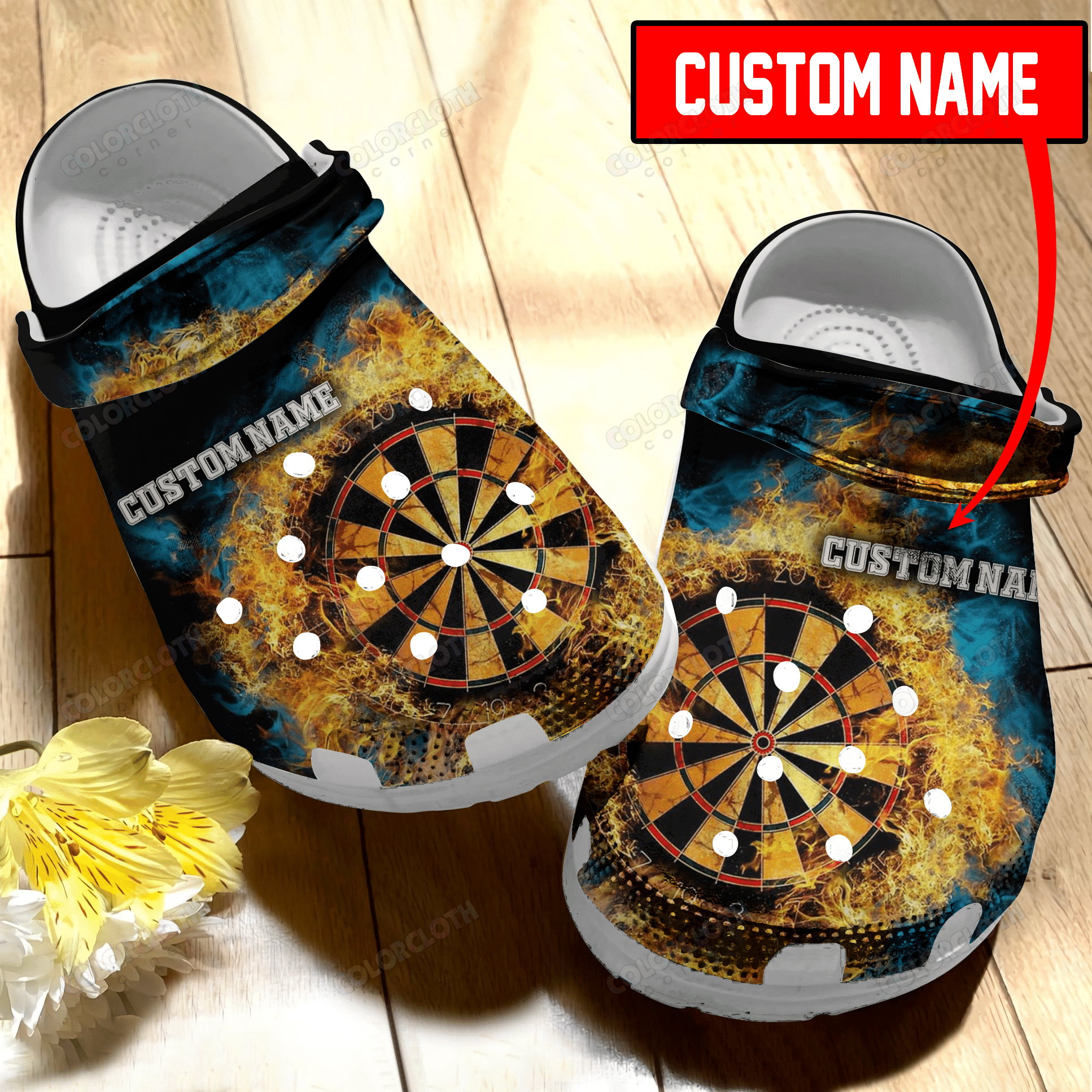 Custom Name Cool Burning Dartboard Darts Clogs Shoes Fashionspicex Shop