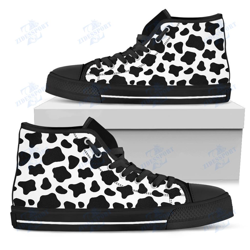 Black And White Cow Print Women'S High Top Shoes