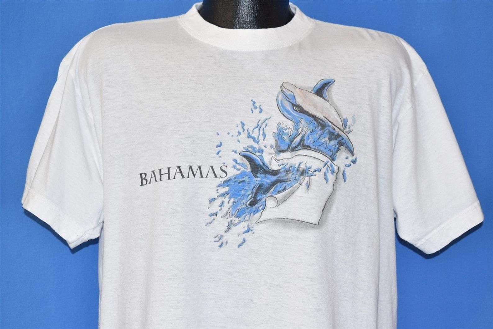 80S Bahamas Dolphin Splashing Ocean Waves Cartoon Tourist T-Shirt Extra