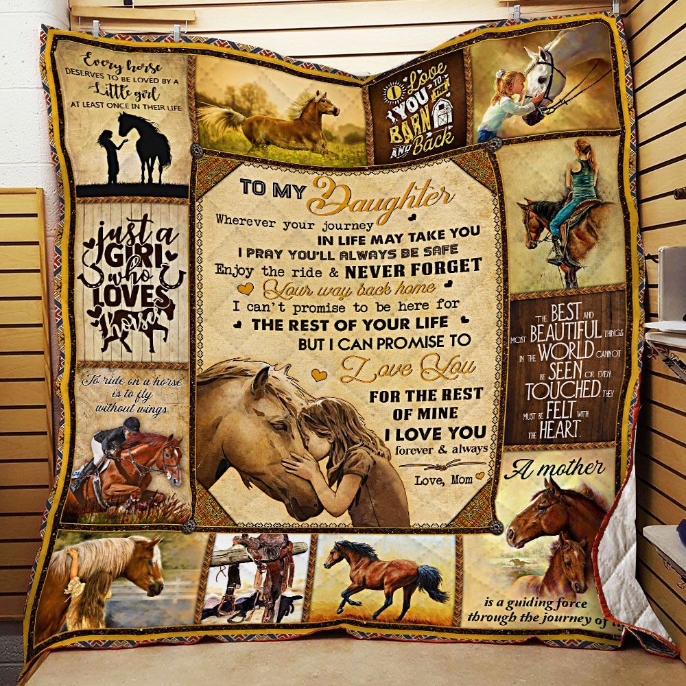 To My Daughter, Enjoy The Ride, Love Mom, Horse Quilt Blanket