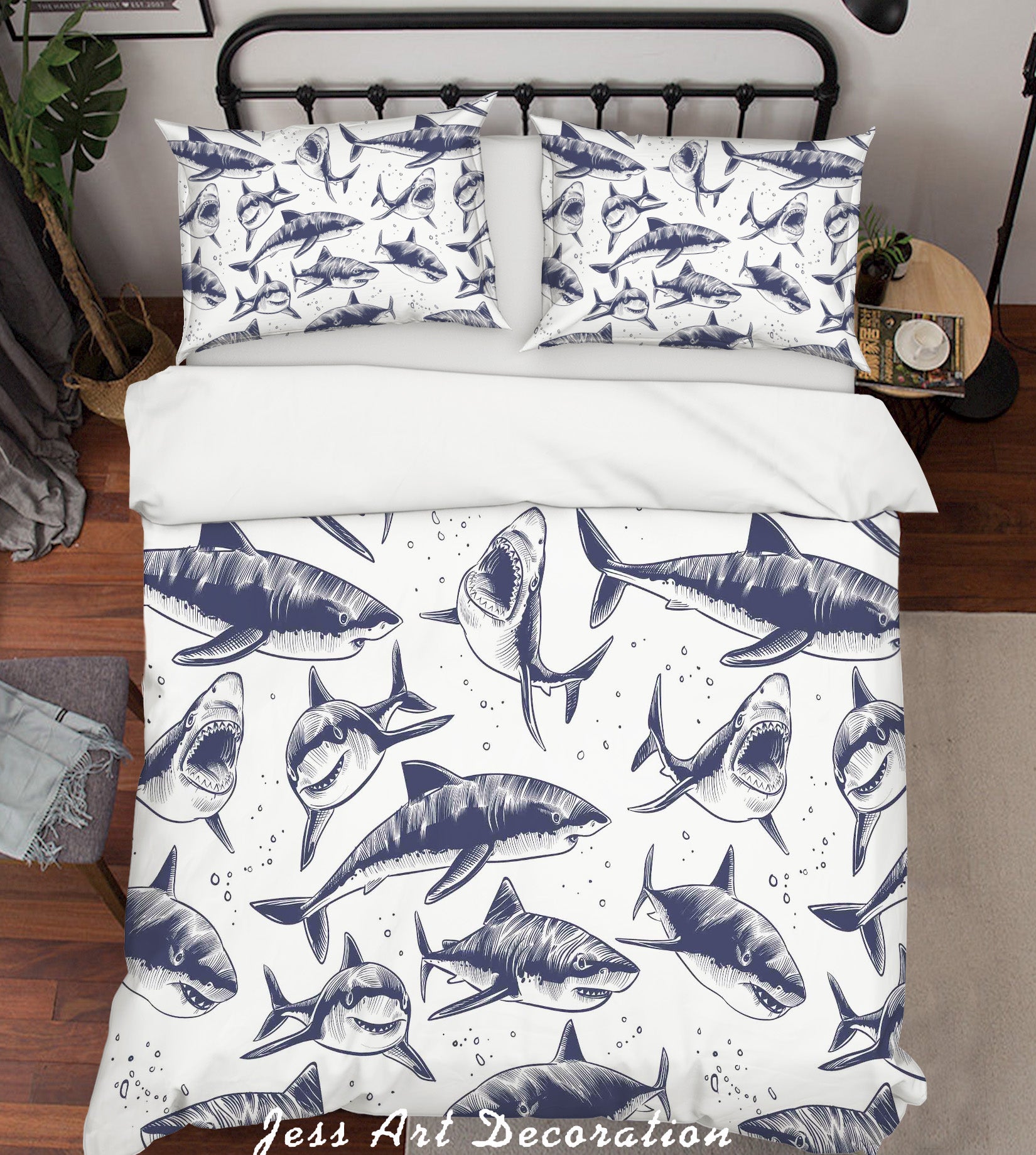 3D Cartoon Shark Quilt Cover Set Bedding Set Pillowcases 122