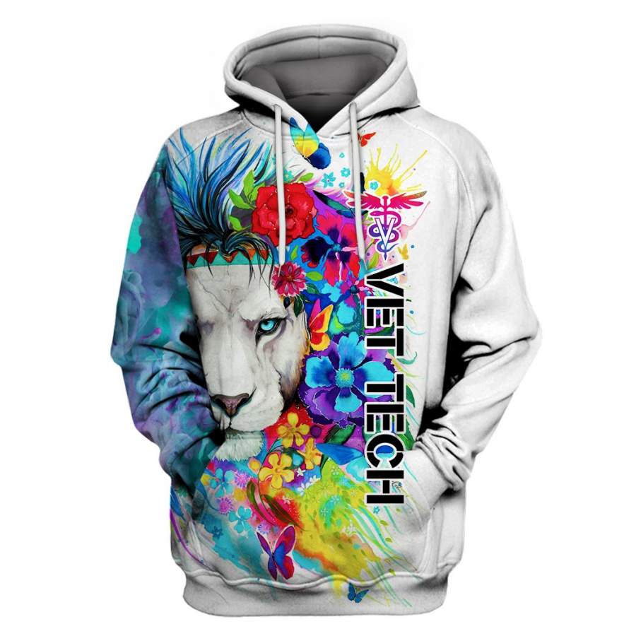 Vet Tech Aboriginal Lion Flower 3D Hoodie