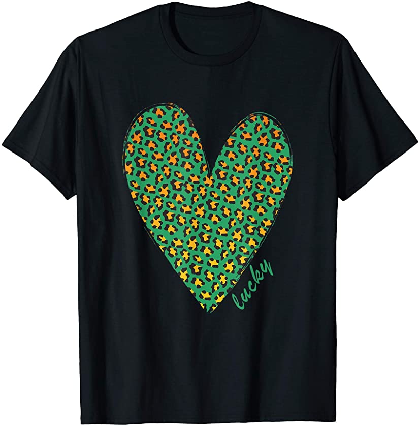 Green Leopard Plaid Shamrock Heart Irish Saint Patricks Day T-Shirt