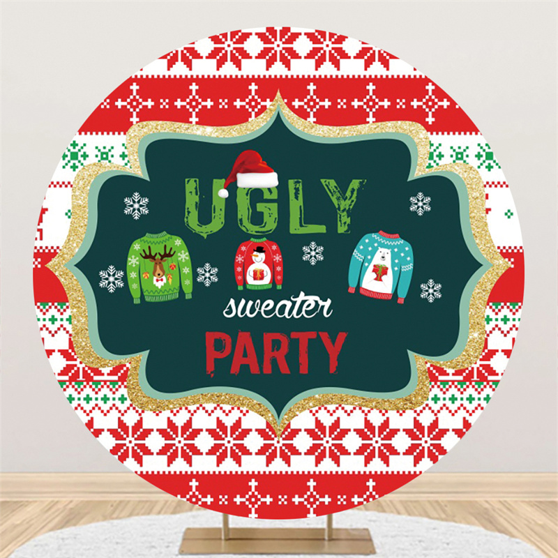 Birthday Party Decorations Custom Background Round Christmas Ugly Sweater Supplies Children’s Decoration Backdrop Wall Backdrops alx