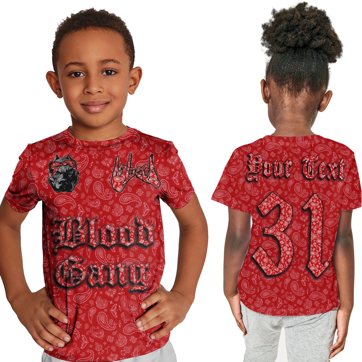 (Custom) Blood Gang T-Shirt Kid Red Bandana A31