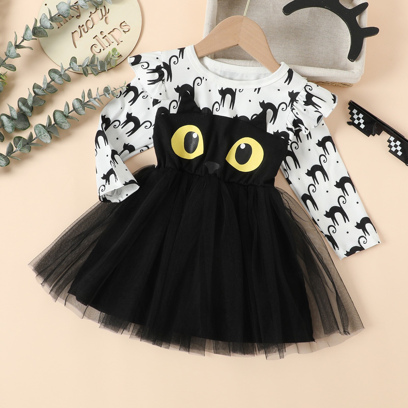 Toddler Kids Girls Infant Long Sleeve Cartoon Halloween Prints Yellow Belle Dresses for Girls Baby Girl Baptism Dress White alx