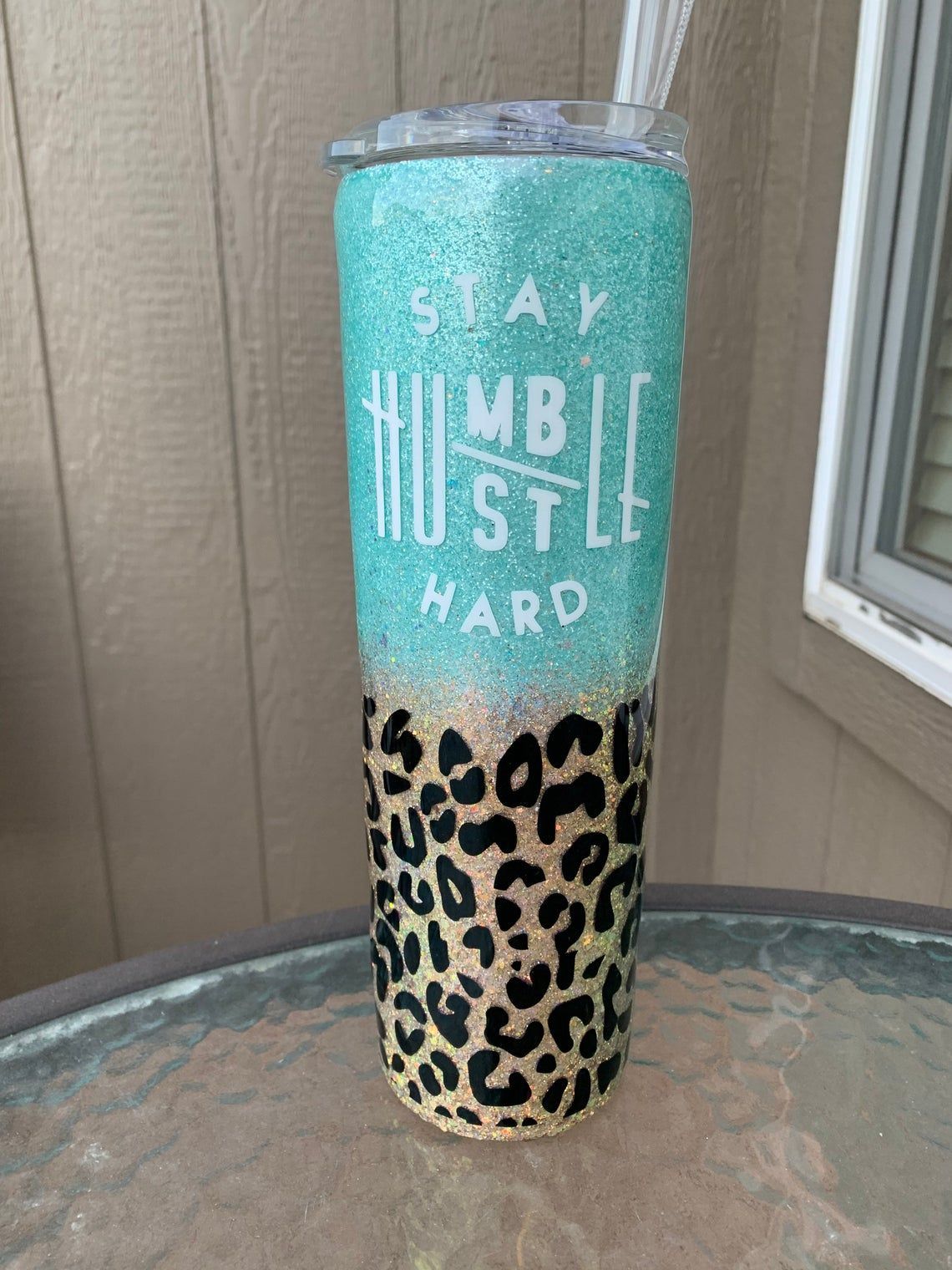 Stay Humble Hustle Hard Leopard Tumbler KH110736