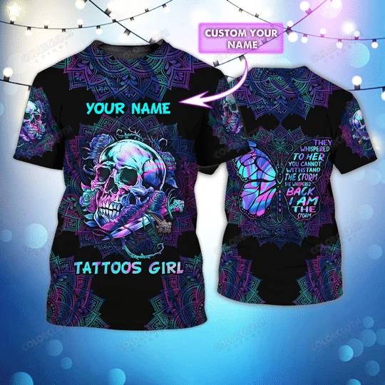 Personalized Skull Tattoos Girl 3D T Shirt Tv055948