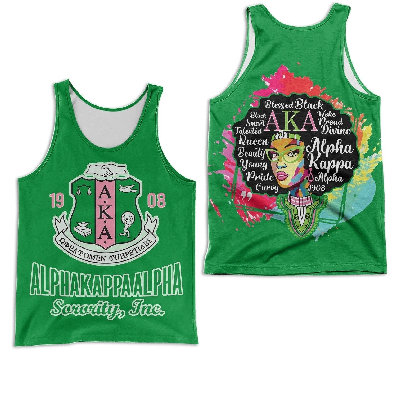 Wonderprint Tank Top Alpha Kappa Alpha Afro Girl Racerback Tank