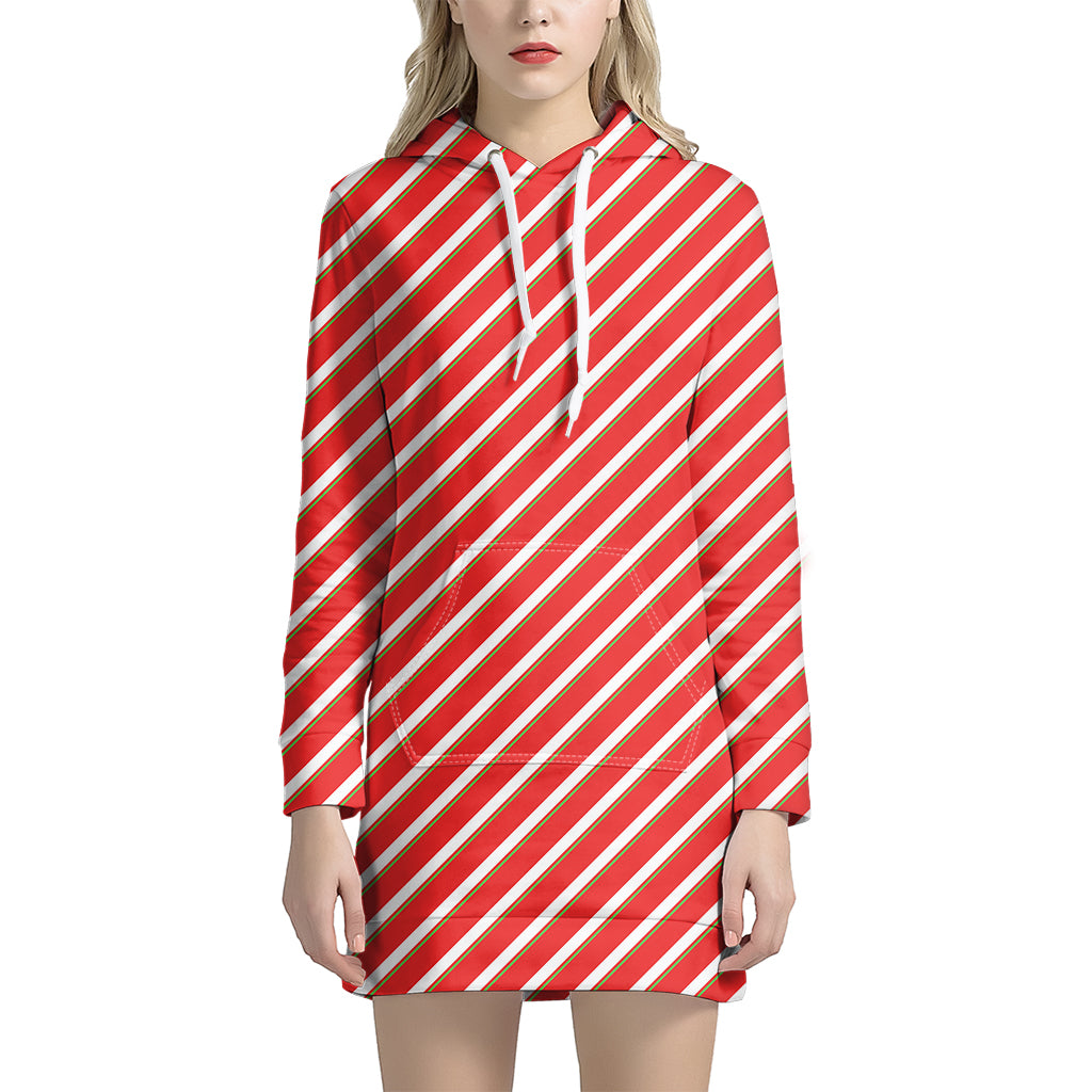 Candy Cane Stripe Pattern Print Women’S Pullover Hoodie Dress