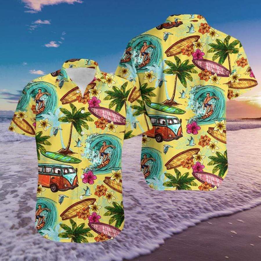 Surfing And Camping Tropical Hawaii Aloha Shirts Ha3694