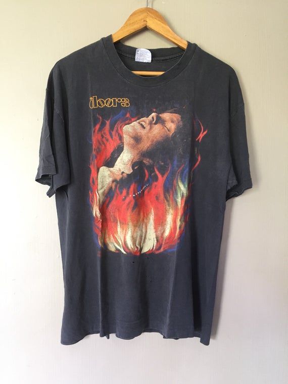 Vintage The Doors Band Shirt Arge Size Try To Set The Night On Fire Song Psychedelic Rock Blues Rock Band Led Zeppelin Rolling Stones Shirt