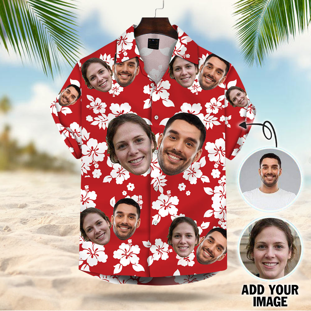 Custom Hawaiian Shirt With Your Face Leaves & Flowers Pattern Short-Sleeve Hawaiian Shirt Aloha Shirt Vr4 Phts