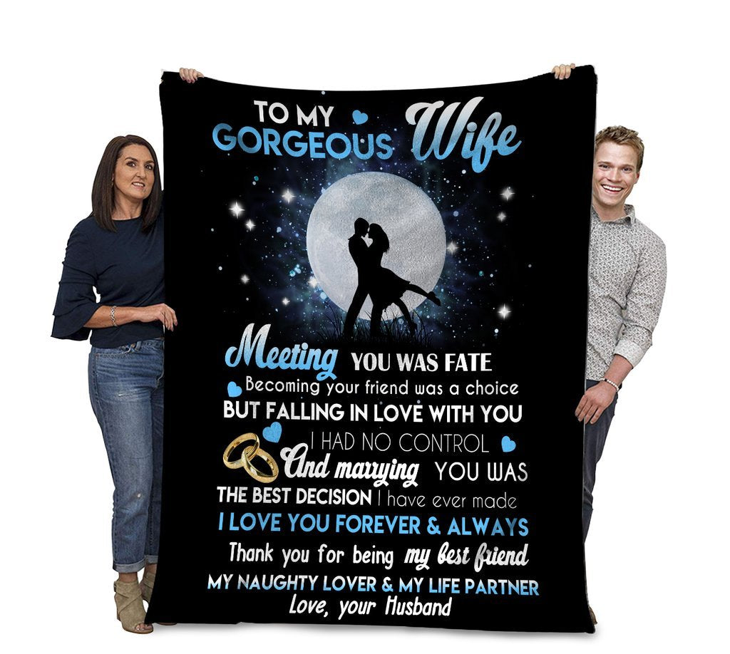 To My Gorgeous Wife Falling In Love With You, Couple Fleece Blanket Gift For Valentine Day Home Decor Bedding Couch Sofa Soft And Comfy Cozy