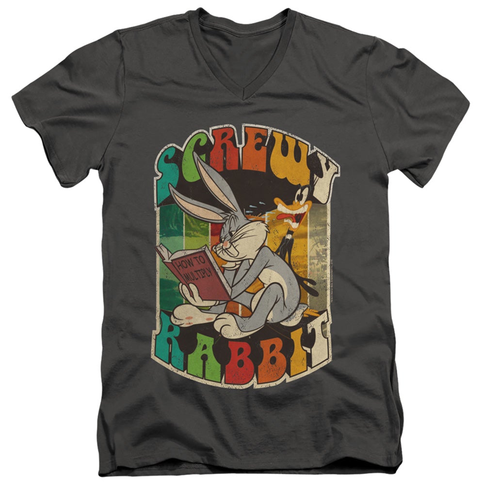 Looney Tunes Screwy Rabbit Mens Slim Fit V-Neck T Shirt Charcoal