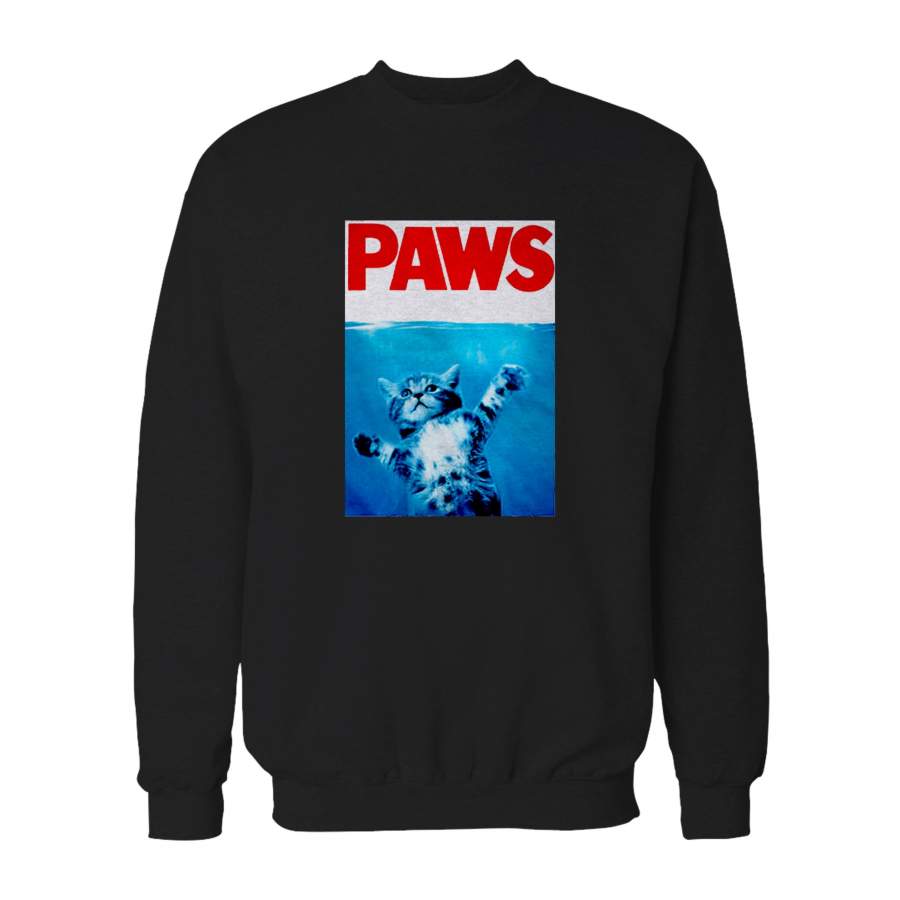 Paws Jaws Movie Kitten Kitty Funny Cute Cat Shark Gift For Him Sweatshirt