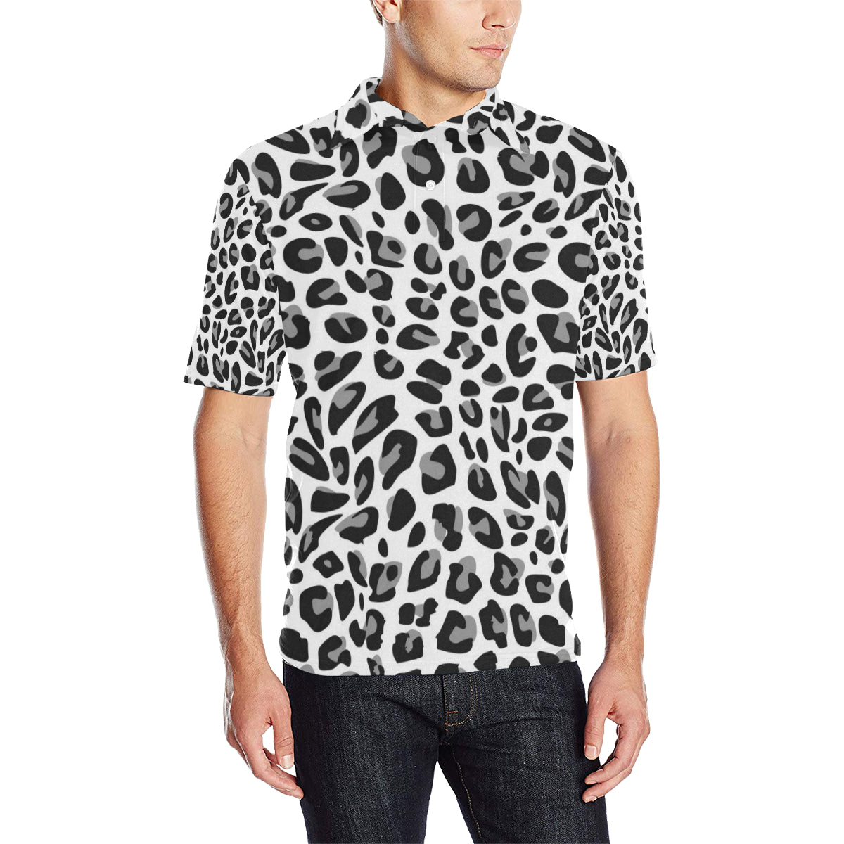 Snow Leopard Skin Print Men Polo Shirt