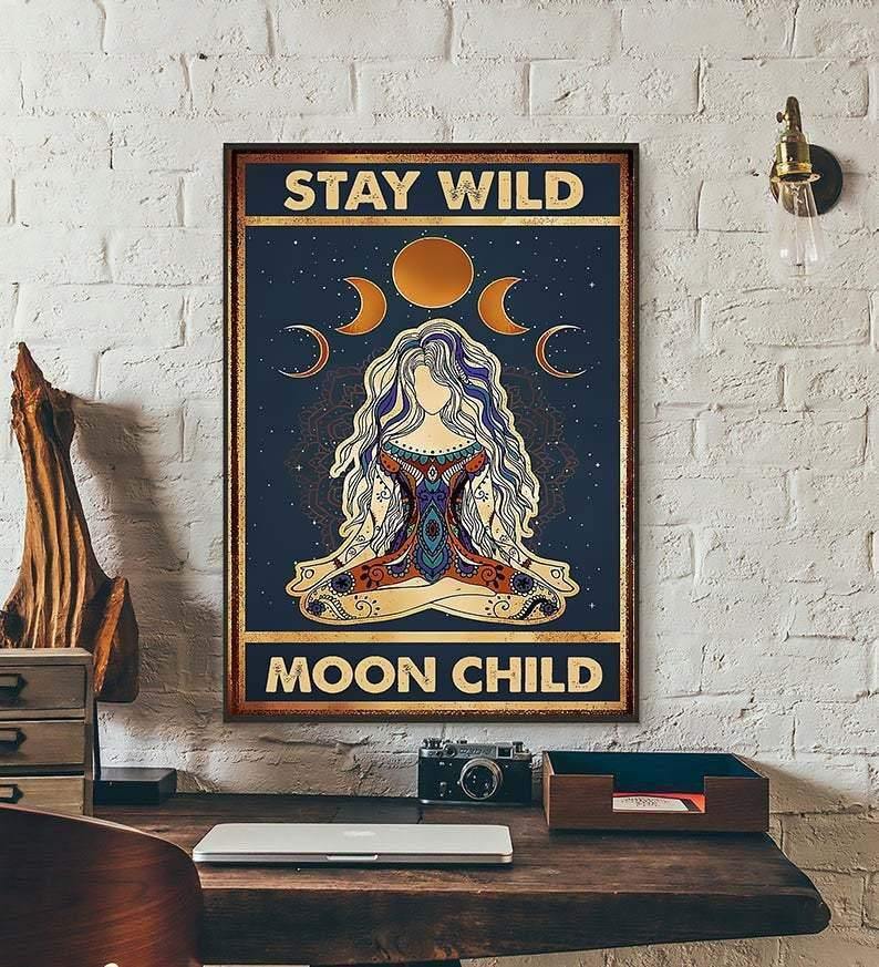 Stay Wild Moon Child Hippie Girl Love Yoga Matte Canvas