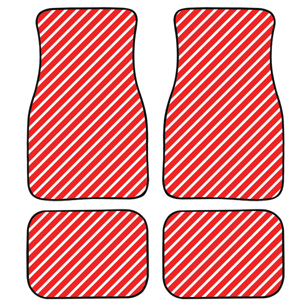 Red And White Candy Cane Pattern Print Front And Back Car Floor Mats, Front Car Mat