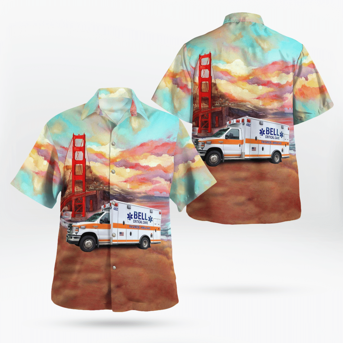 Tnlt1605Bg04 Bell Ambulance, Milwaukee, Wisconsin Ambulance Golden Gate Bridge Hawaiian Shirt