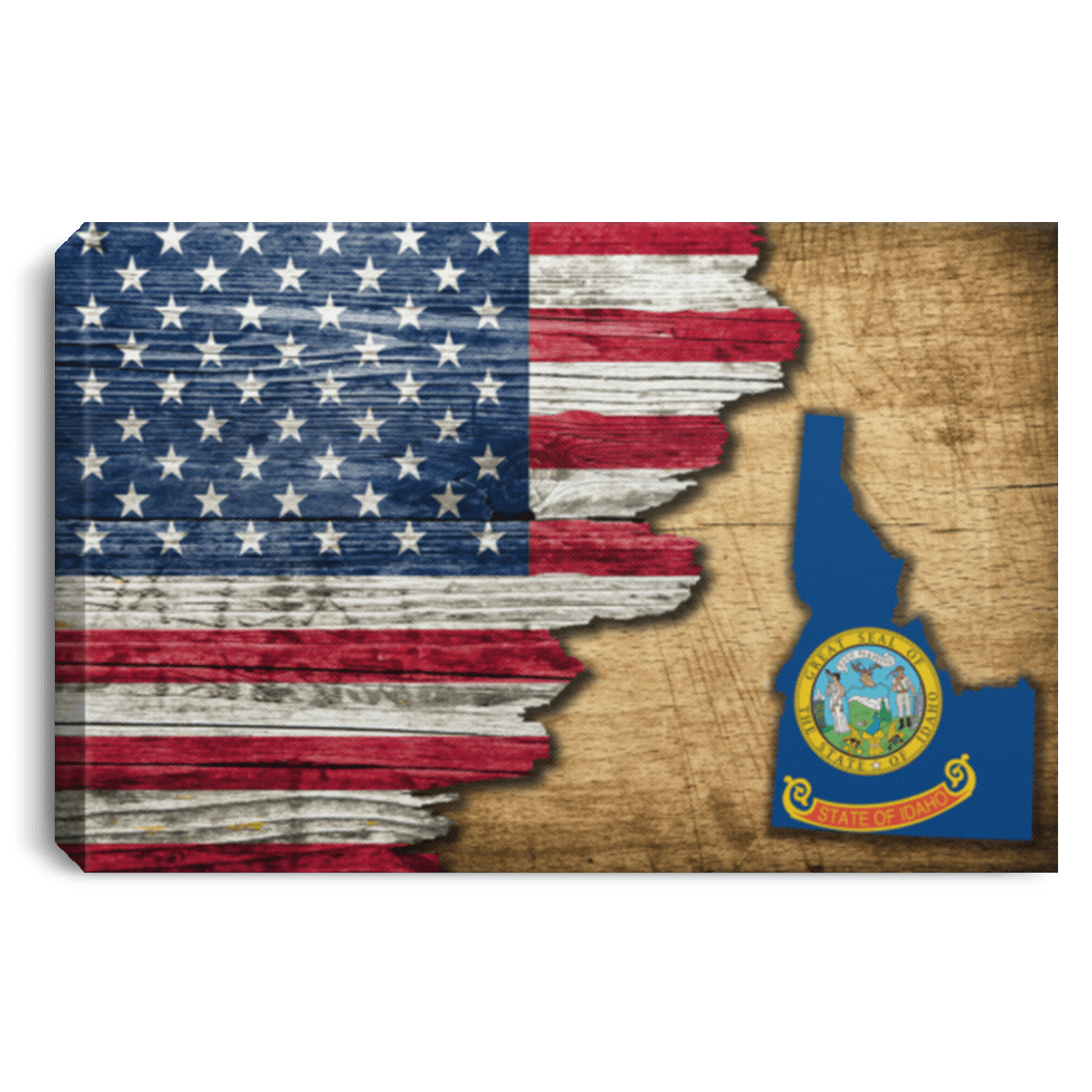 United States/Idaho Flag Ripped Effect 18X12 Inches Landscape Canvas .75In Frame