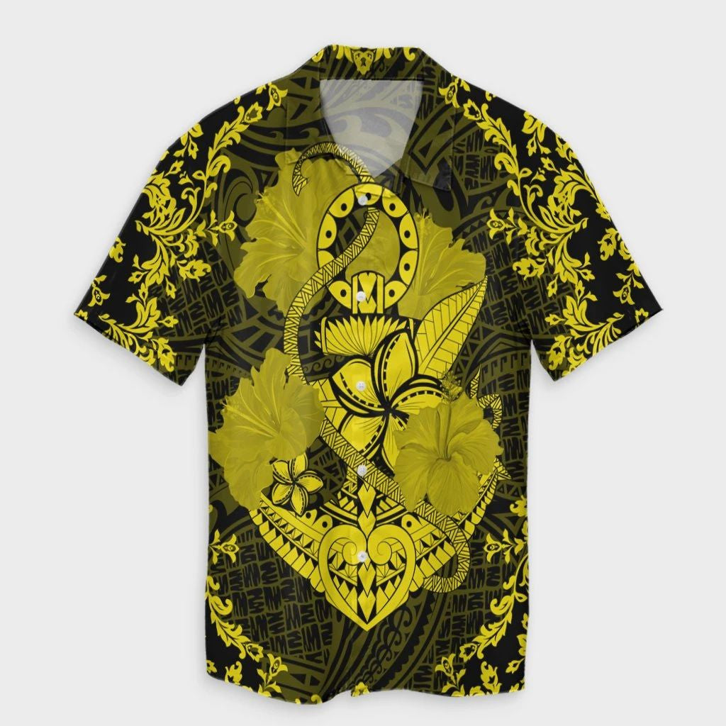 Hawaii Anchor Hibiscus Flower Vintage Hawaiian Shirt Yellow