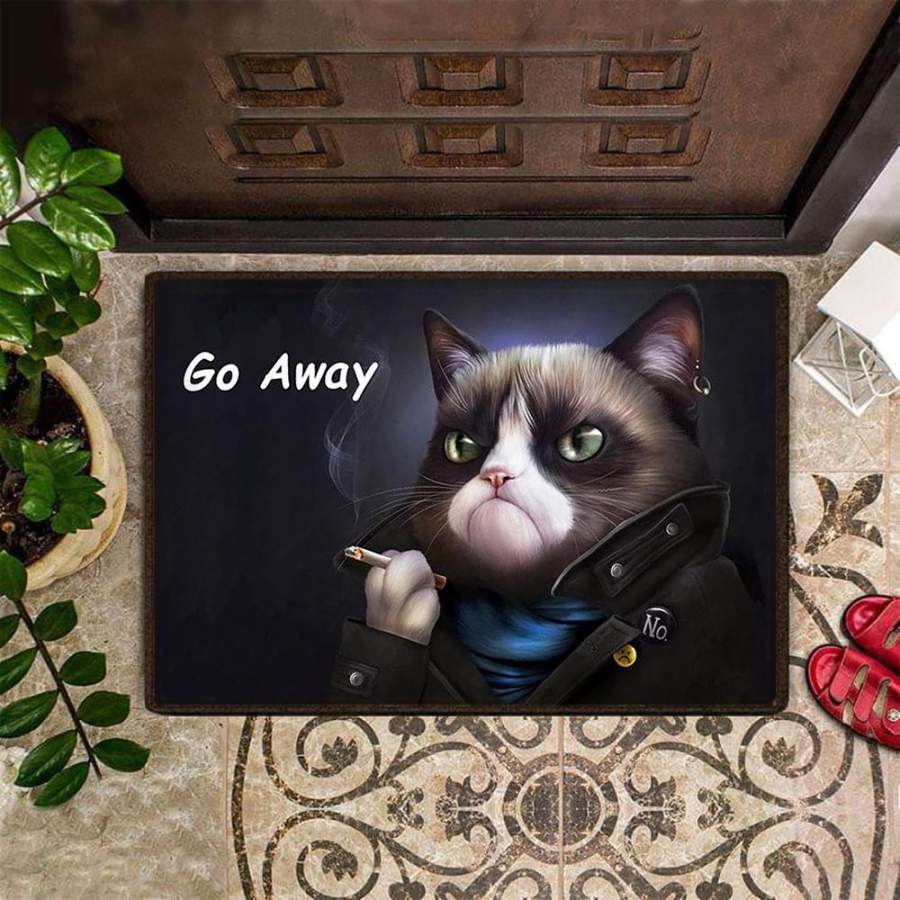 Cool Cat Go Away Doormat Fun Door Mat Funny Front Door Mat Outside Porch Mat Entry Door Rug