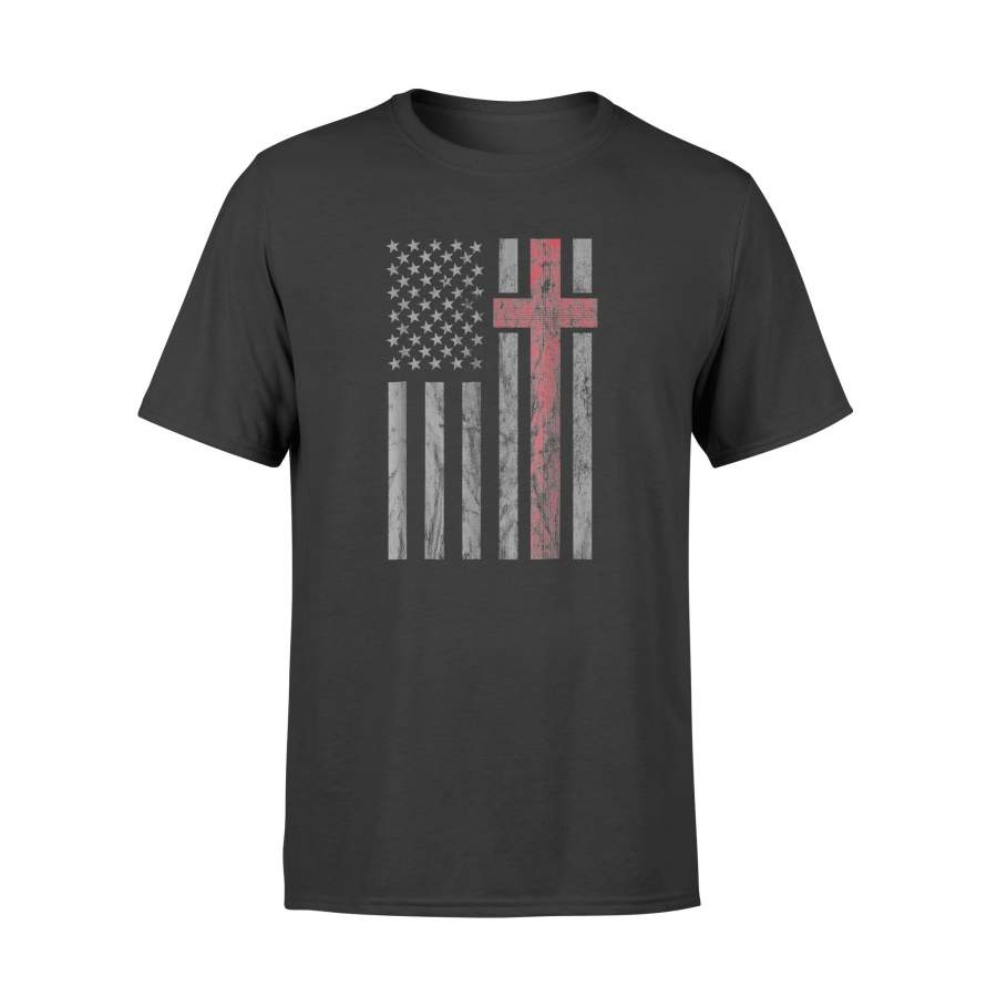 Black Vintage Distressed USA Flag Christian Shirt – Standard T-shirt