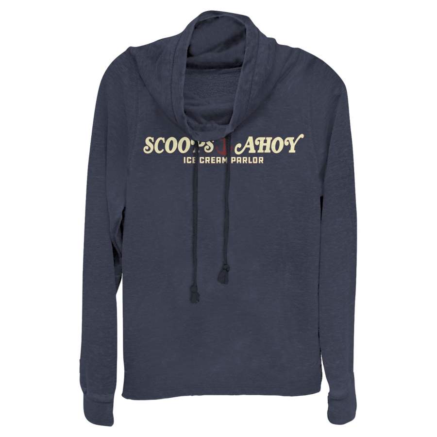 Stranger Things Junior’s Scoops Ahoy Nautical Logo  Cowl Neck Sweatshirt