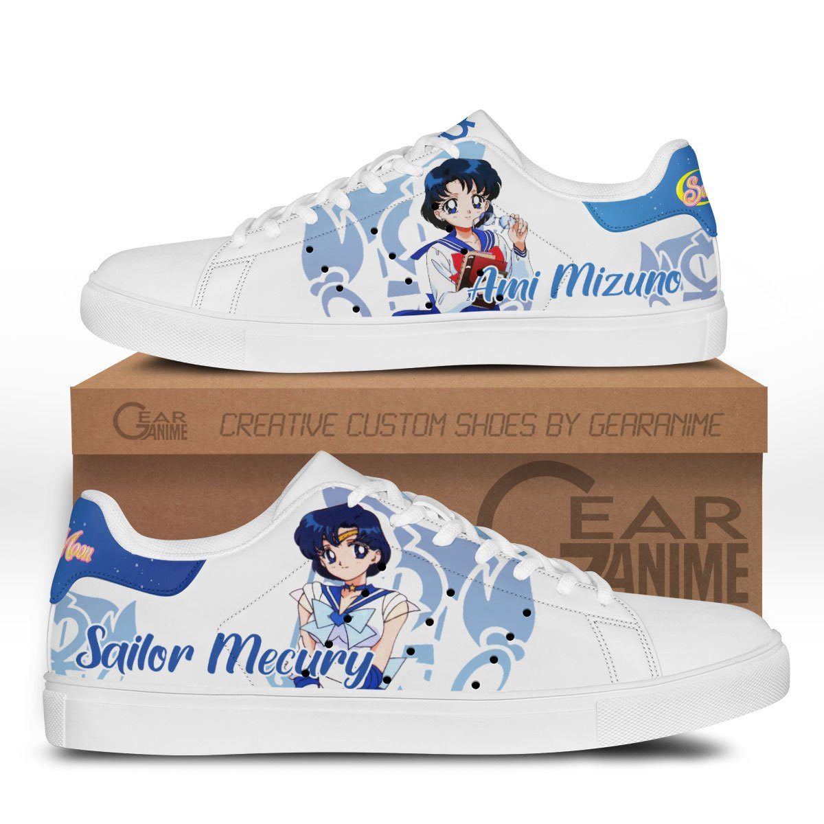 Sailor Mercury Skate Sneakers Custom Sailor Anime Shoes