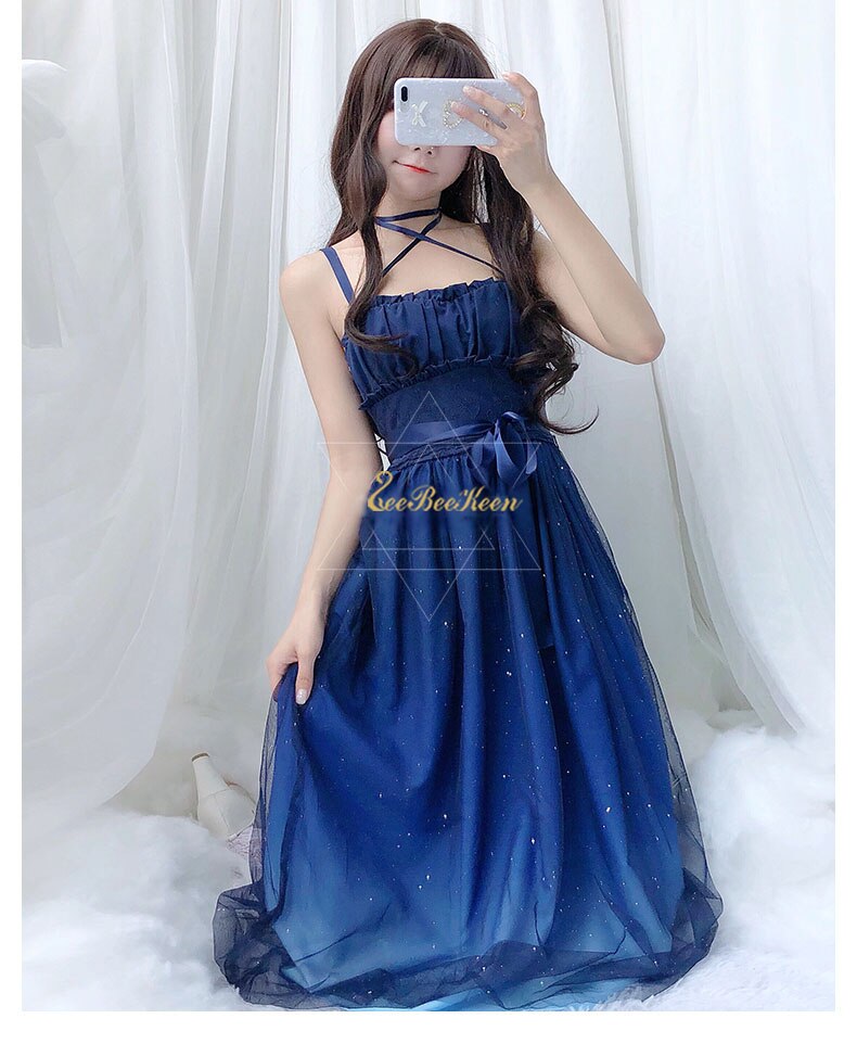 Summer Dress Adult Hanfu For Women Chiffon Sling Starry Sky Gradient JSK Lolita Lace Dress for girls Spring Sweet Lolita Costume alx