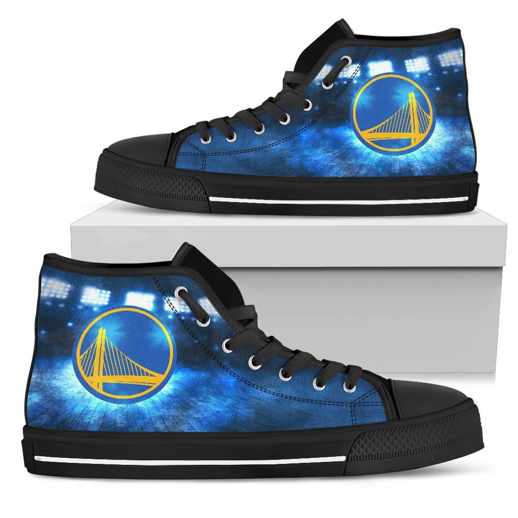 Golden States Warriors High Top Custom Canvas Shoes Black Or White Sole ...