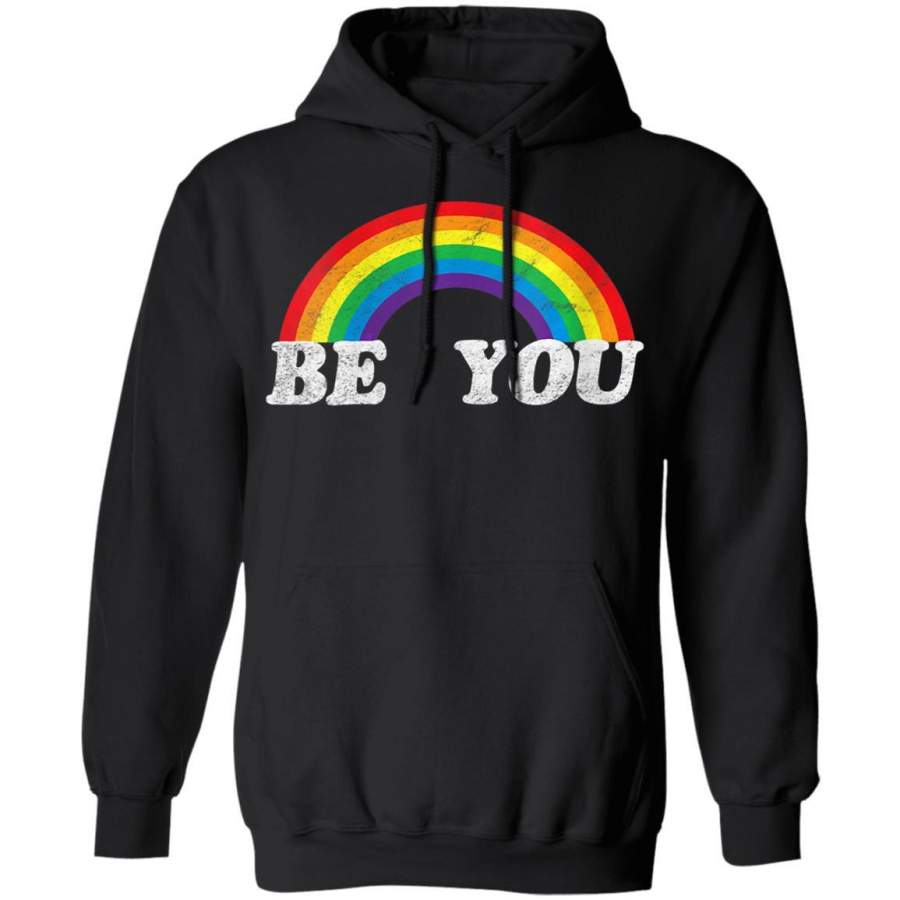 Womens Retro Lgbt Cool Distressed Tops Be You Rainbow V-neck Hoodie