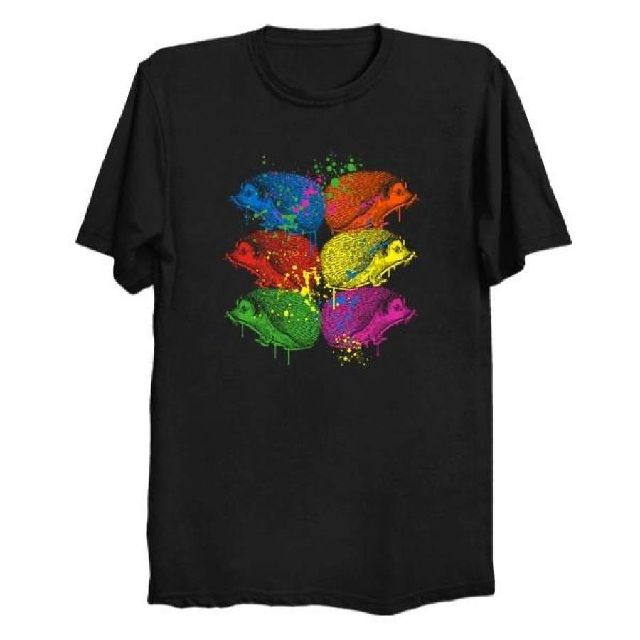 Hedgehogs in Colorvision T-shirt Print Short Sleeve Black