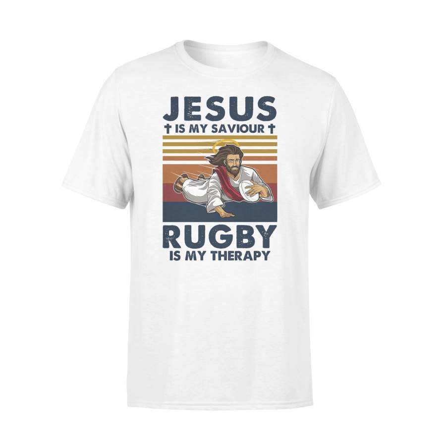 Jesus Is My Saviour Rugby Is My Therapy Vintage Retro T-shirt
